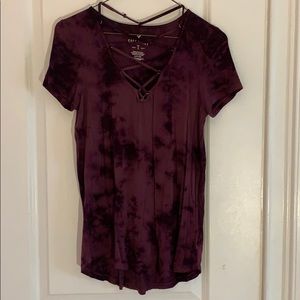 Soft burgundy tie-dye top with laced up chest